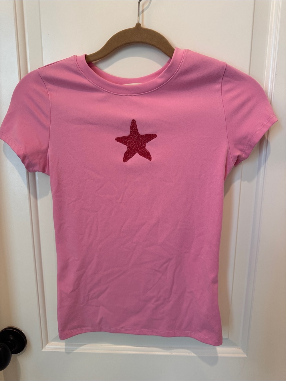 Girls' Pink Short Sleeve Tee with Red Glitter Star